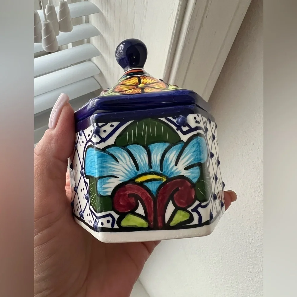 Talavera Mexican Art Pottery Lidded Ceramic Jewelry Trinket Box Alba Mexico - Picture 6 of 11